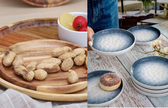 Greenred Snack Plate Round Shaped Space-saving Wooden Sandwich Bread Tea Tray Tableware